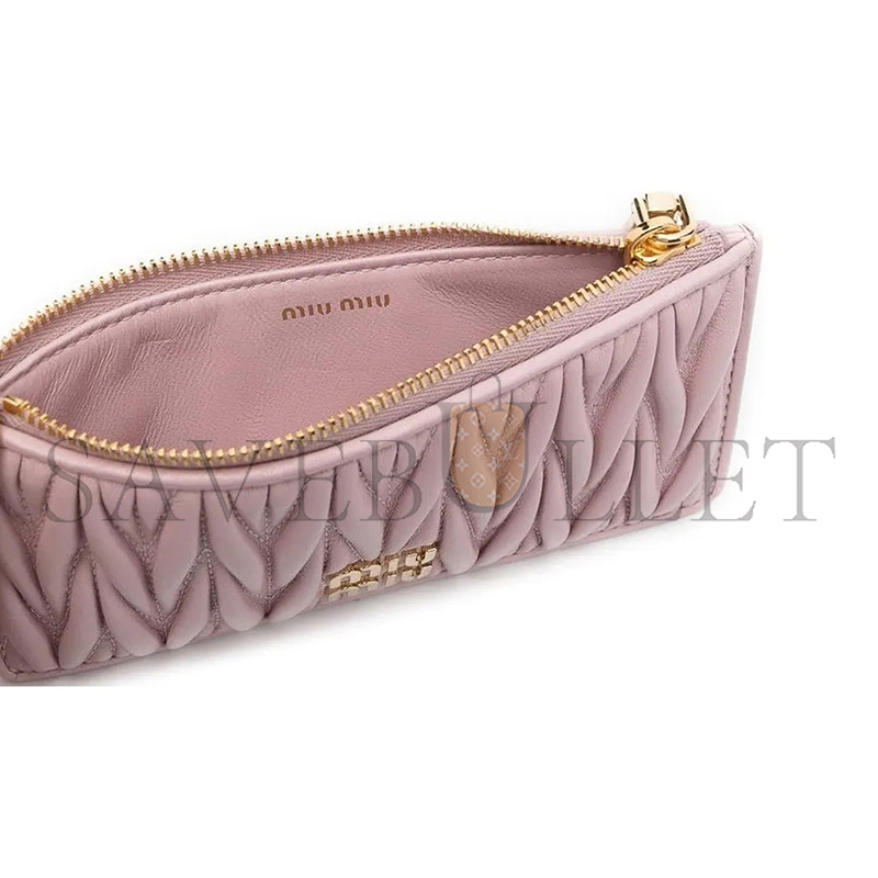 MIU MIU MATELASSÉ ZIPPERED SOLID COLOR LOGO LEATHER WALLET 5MB006-2FPP (15*8cm)